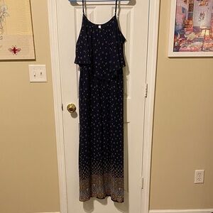 Xhilaration Dark Blue Maxi Dress with Floral Accents